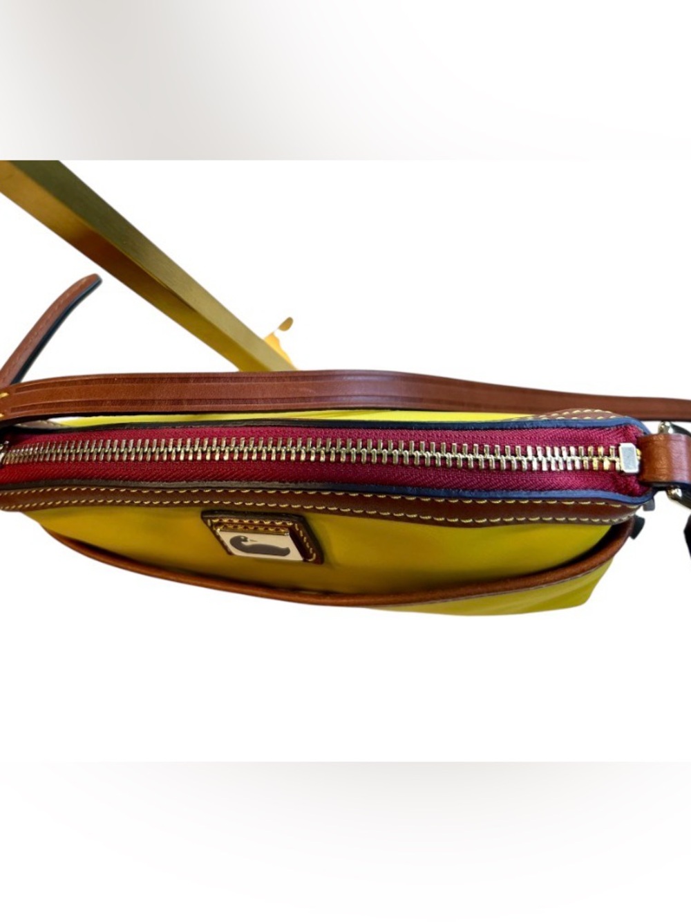 Dooney & Bourke Yellow Nylon Crossbody Bag Brown Leather Trim NWOT - Picture 2 of 5